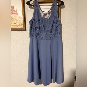 Dusty Blue Lace Bodice Mini Dress | Sleeveless V-Neck - Grace Karin XL